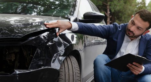 "Accident attorney negotiating with insurance adjuster on behalf of injured client after a car wreck"