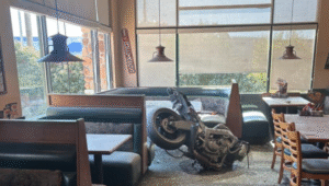 Motorcycle Crashes Into Black Bear Diner in Drape