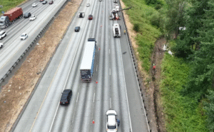 Semi-Truck Carrying Soda Crashes Off I-5 in Federal Way
