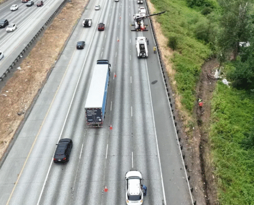 Semi-Truck Carrying Soda Crashes Off I-5 in Federal Way