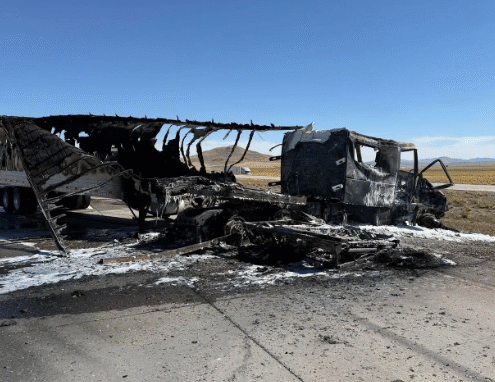 Semi-Truck Rear-End Collision Sparks Fire on I-84 Near Tremonton